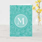 Monogram Turquoise Witte Spiralen - Gepersonalisee Kaart (Gele Bloem)