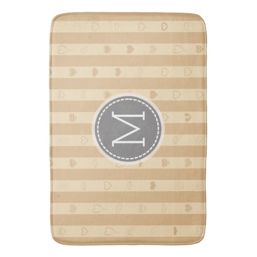 Monogram Tuscan Stripes Modern Heart Pattern Badmat (Voorkant Verticaal)