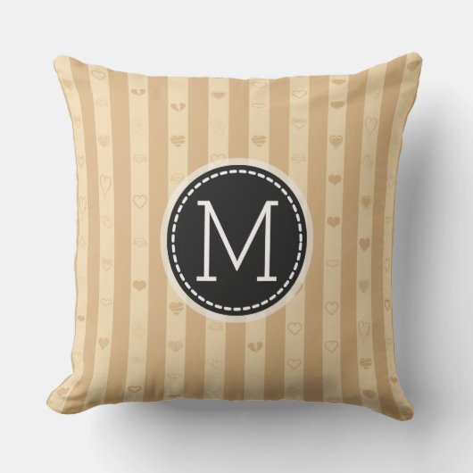 Monogram Tuscan Stripes Modern Heart Pattern Kussen (Voorkant)