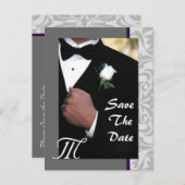 Monogram Tuxedo Groom Save the Date Briefkaart (Voorkant / Achterkant)