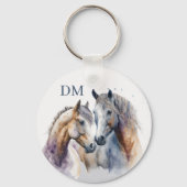 Monogram twee Boho Style Horses Sleutelhanger (Voorkant)
