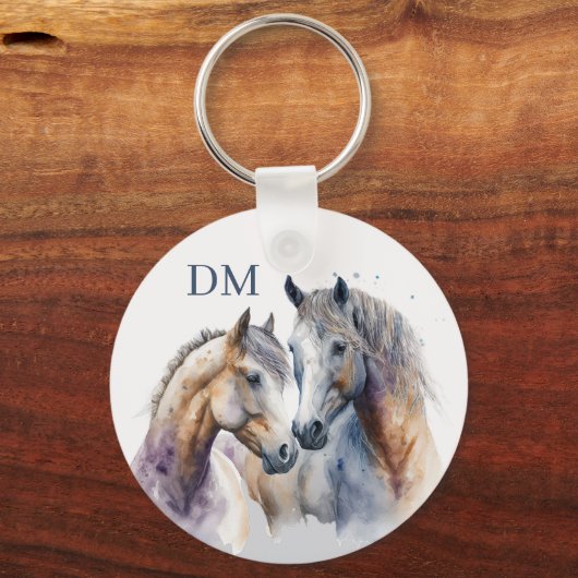 Monogram twee Boho Style Horses Sleutelhanger (Voorkant)