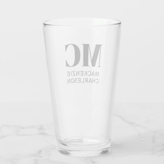 Monogram Twee Initialen Naam Gepersonaliseerd Bier Glas (Achterkant)