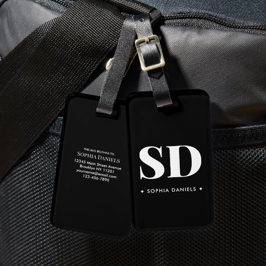 Monogram Twee Initialen Retro Elegant Zwart Wit Bagagelabel