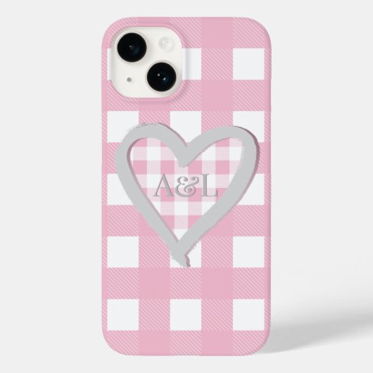 Monogram Twee Initialen Roze Buffalo Controle Hart Case-Mate iPhone Case (Achterkant)