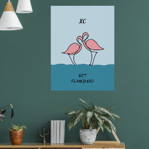 Monogram Twee Roze Flamingo's op het Water Citaat Poster