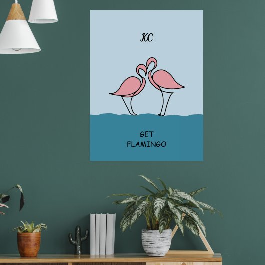 Monogram Twee Roze Flamingo's op het Water Citaat Poster (Woonkamer 1)