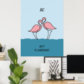 Monogram Twee Roze Flamingo's op het Water Citaat Poster (Thuiskantoor)