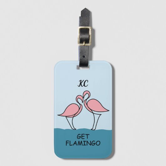 Monogram Twee Roze Flamingo's op het Water Quote Bagagelabel (Voorkant (verticaal))