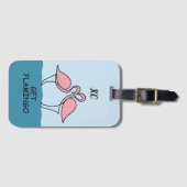 Monogram Twee Roze Flamingo's op het Water Quote Bagagelabel (Voorkant (horizontaal))