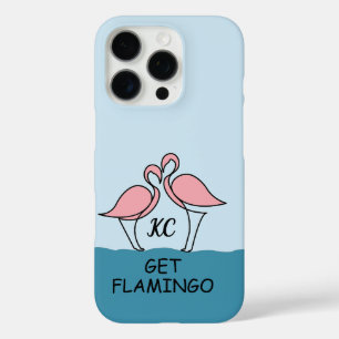 Monogram Twee Roze Flamingo's op het Water Quote iPhone 16 Pro Hoesje