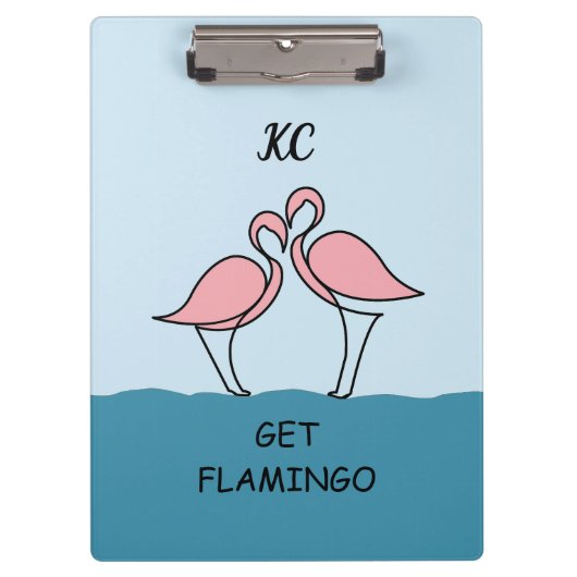Monogram Twee Roze Flamingo's op het Water Quote Klembord (Voorkant)