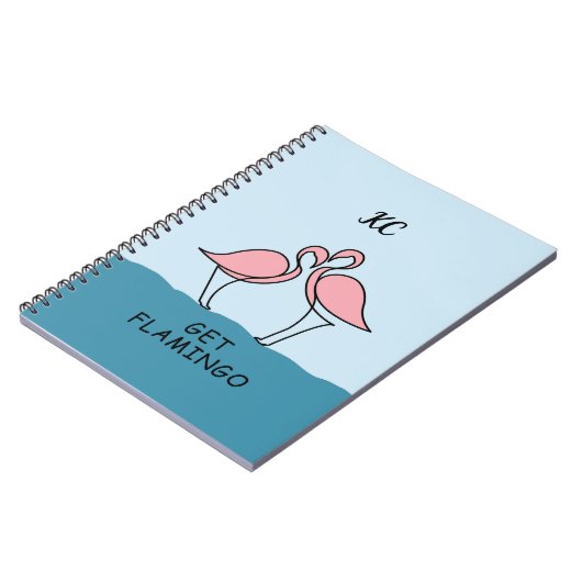 Monogram Twee Roze Flamingo's op het Water Quote Notitieboek (Linkerzijde)