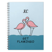 Monogram Twee Roze Flamingo's op het Water Quote Notitieboek (Voorkant)