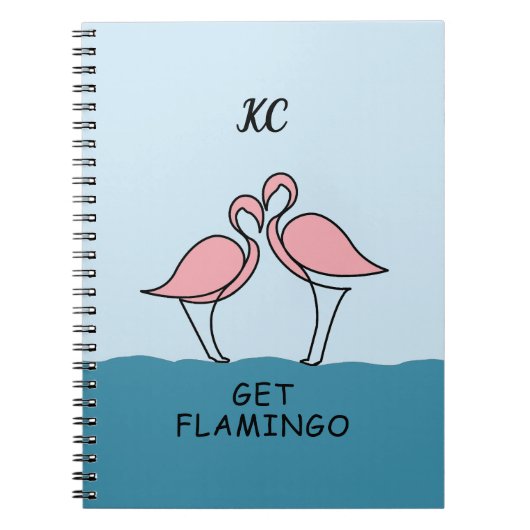 Monogram Twee Roze Flamingo's op het Water Quote Notitieboek (Voorkant)