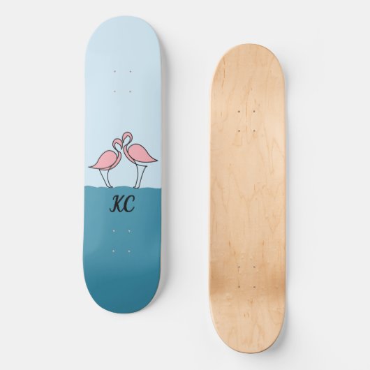 Monogram Twee Roze Flamingo's op het Water Quote Persoonlijk Skateboard (Voorkant)