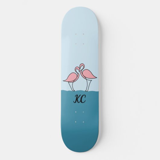 Monogram Twee Roze Flamingo's op het Water Quote Persoonlijk Skateboard (Voorkant)
