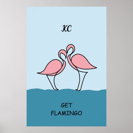 Monogram Twee Roze Flamingo's op het Water Quote Poster (Voorkant)