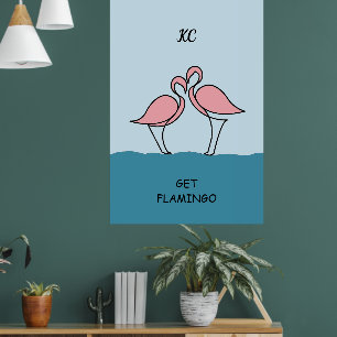Monogram Twee Roze Flamingo's op het Water Quote Poster