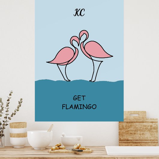 Monogram Twee Roze Flamingo's op het Water Quote Poster (Keuken)