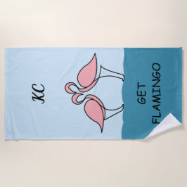 Monogram Twee Roze Flamingo's op het Water Quote Strandlaken