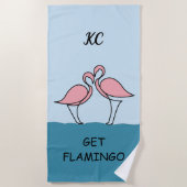 Monogram Twee Roze Flamingo's op het Water Quote Strandlaken (Voorkant)