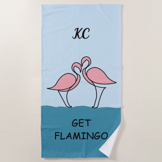 Monogram Twee Roze Flamingo's op het Water Quote Strandlaken (Voorkant)