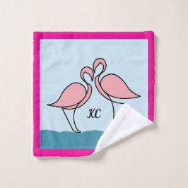Monogram Twee Roze Flamingo's op het Water Washandje