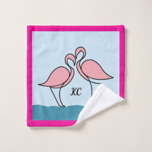 Monogram Twee Roze Flamingo's op het Water Washandje