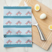 Monogram Twee Roze Flamingo's op het Waterpatroon Theedoek (Quarter Fold)