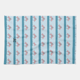 Monogram Twee Roze Flamingo's op het Waterpatroon Theedoek