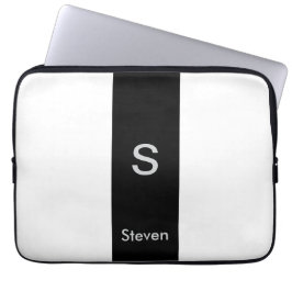 Monogram Twee Tinten Modern Zwart en Wit Laptop Sleeve