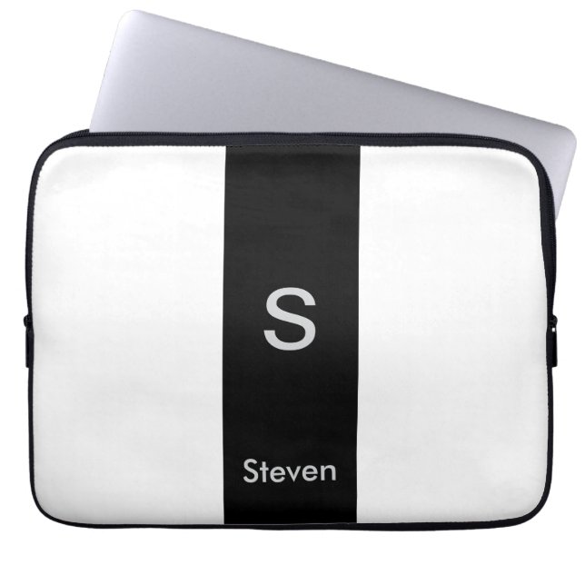 Monogram Twee Tinten Modern Zwart en Wit Laptop Sleeve (Voorkant)
