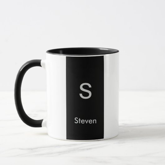 Monogram Twee Tinten Modern Zwart en Wit Mok (Links)