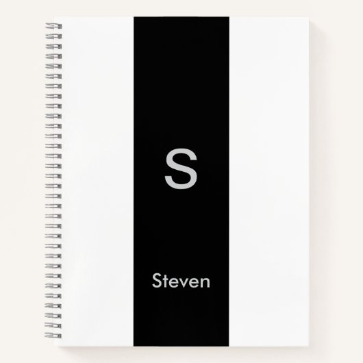 Monogram Twee Tinten Modern Zwart en Wit Notitieboek (Voorkant)
