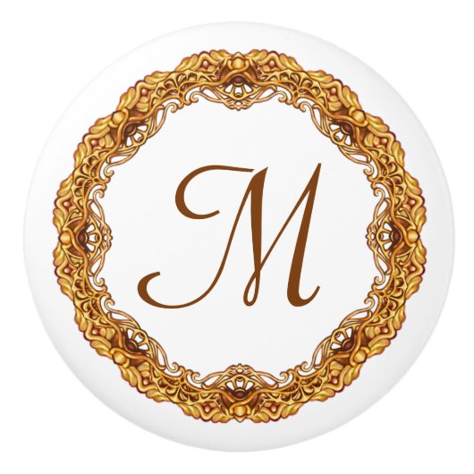 Monogram Twee Tone Goud  Retro Lijst Keramische Knop (Voorkant)