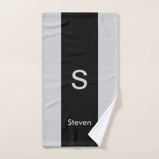 Monogram Twee Tone Modern Zwart en Grijs Bad Handdoek (Handdoek)