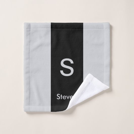 Monogram Twee Tone Modern Zwart en Grijs Bad Handdoek (Wasdoekje)