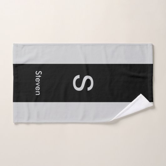 Monogram Twee Tone Modern Zwart en Grijs Bad Handdoek (Handdoek)