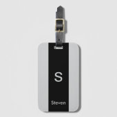 Monogram Twee Tone Modern Zwart en Grijs Bagagelabel (Voorkant (verticaal))