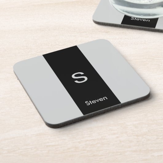 Monogram Twee Tone Modern Zwart en Grijs Bier Onderzetter (Linkerzijde)