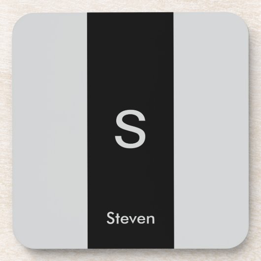 Monogram Twee Tone Modern Zwart en Grijs Bier Onderzetter (Voorkant)