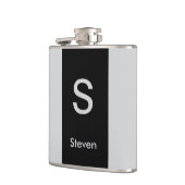 Monogram Twee Tone Modern Zwart en Grijs Heupfles (Links)