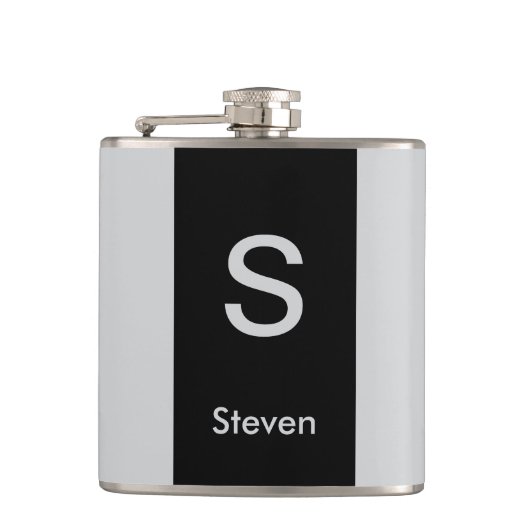 Monogram Twee Tone Modern Zwart en Grijs Heupfles (Voorkant)