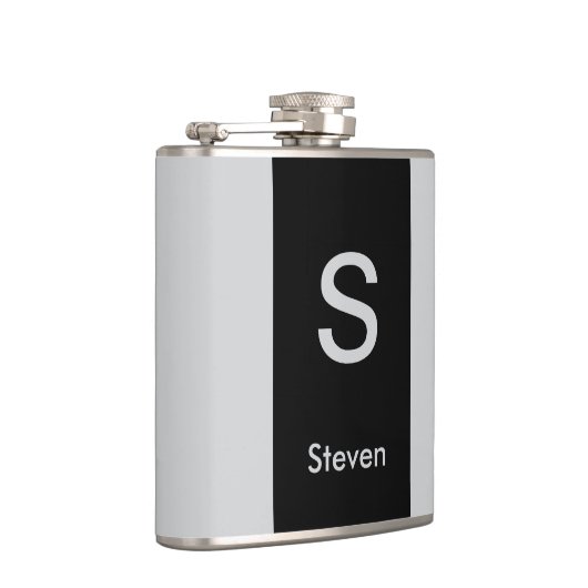 Monogram Twee Tone Modern Zwart en Grijs Heupfles (Rechts)