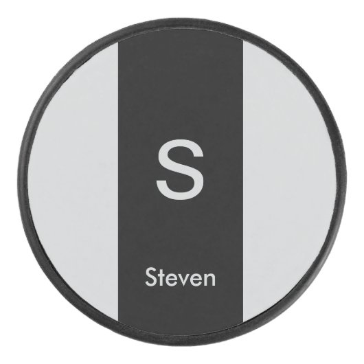 Monogram Twee Tone Modern Zwart en Grijs Hockey Puck (Voorkant)