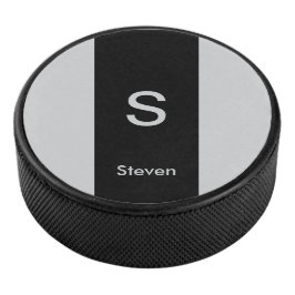 Monogram Twee Tone Modern Zwart en Grijs Hockey Puck