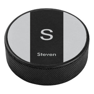 Monogram Twee Tone Modern Zwart en Grijs Hockey Puck