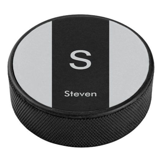 Monogram Twee Tone Modern Zwart en Grijs Hockey Puck (3/4)