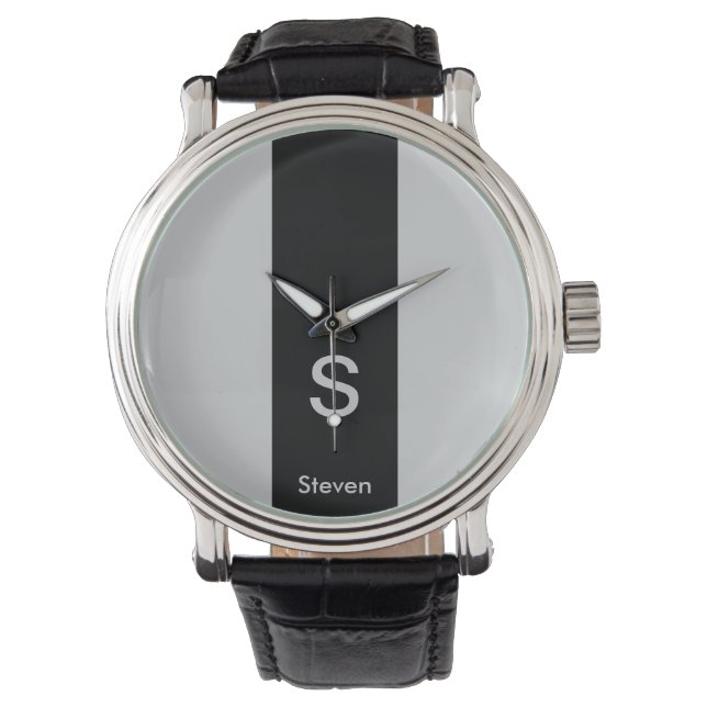 Monogram Twee Tone Modern Zwart en Grijs Horloge (Voorkant)